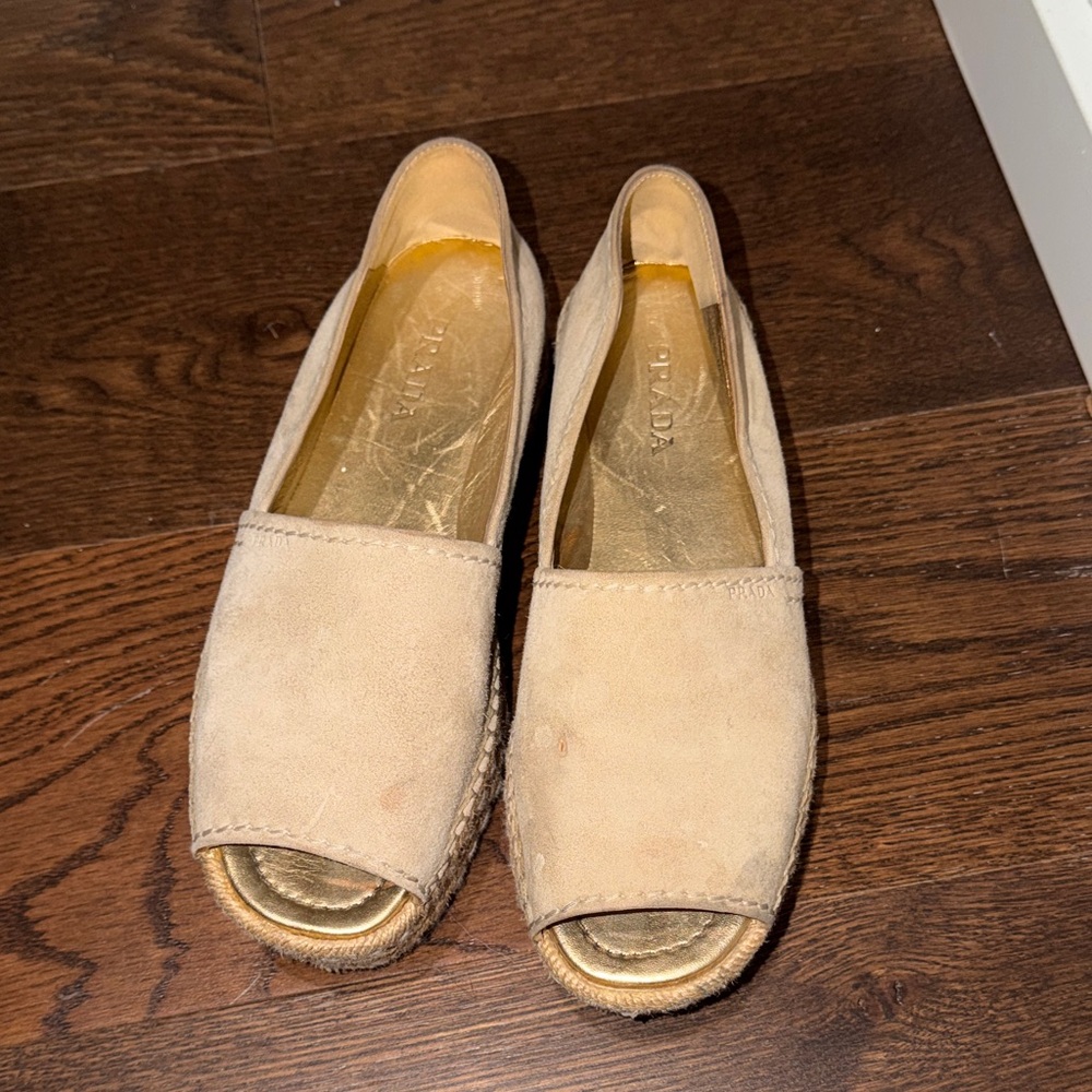 Prada Tan Peep-Toe Espadrilles